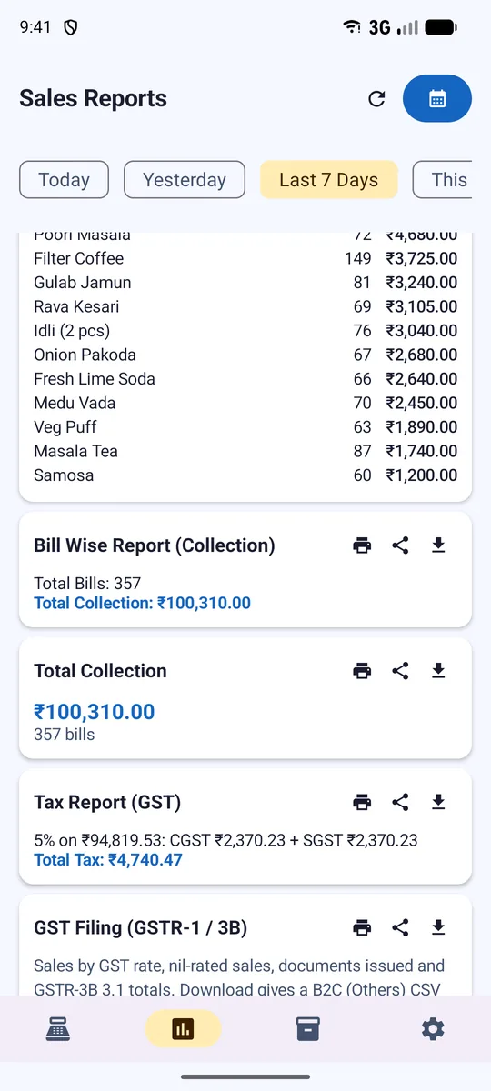 RasaBill app screen: GST Billing Software for Small Businesses in India